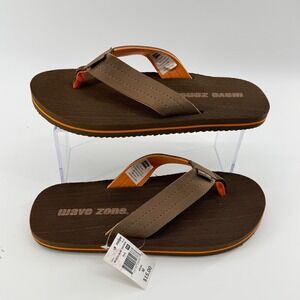 Wave Zone Mens M 8-9 Flip Flops Brown Orange Beach Bum Thong Sandals 5308745